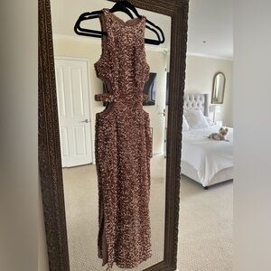 Liv Foster, Sequin Cut Out Dress, Bronze, 0